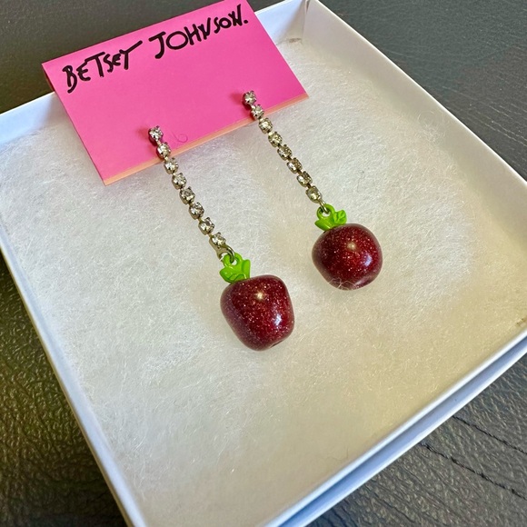 Betsey Johnson Rhinestone Red Apple Earrings - Picture 3 of 3